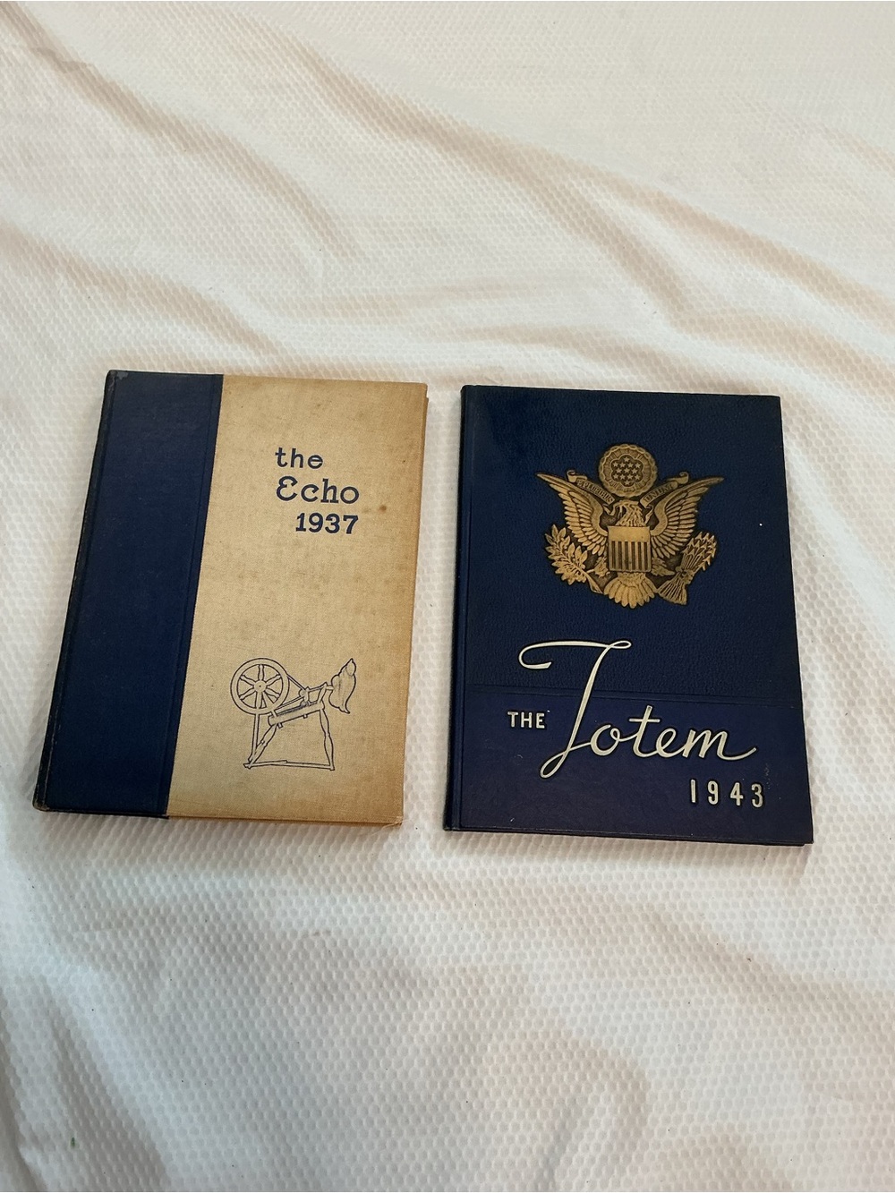 Vintage Navy and Cream Yearbook Covers - The Echo 1937 & The Totem 1943
